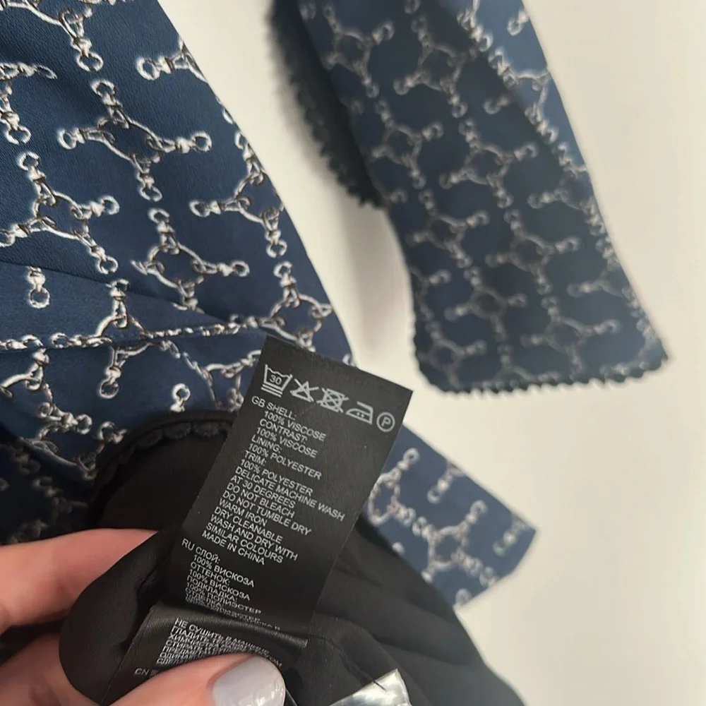 New REISS Viviyan Chain Print A-line Flippy Dress In Navy Size 6 - Picture 8 of 9